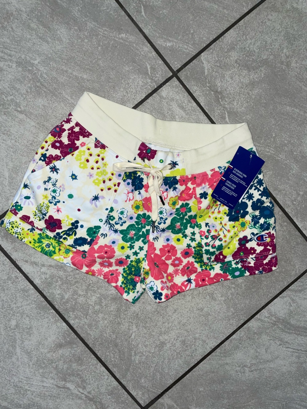 Champion Women's Floral Athletic Shorts in Pink, Green, Yellow and Cream